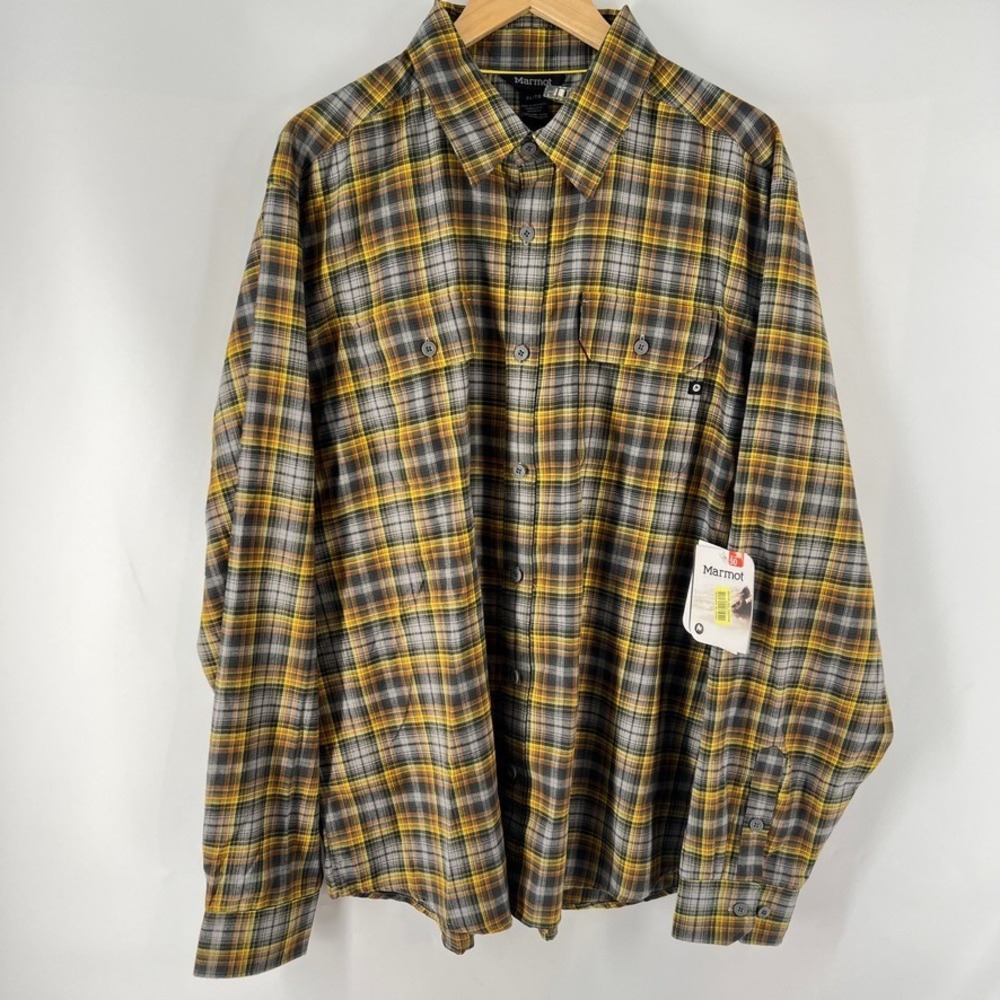 Marmot Flannel Shirt Mens XL Plaid Long Sleeve Work Hiking Trails UPF 50 NWT